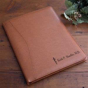 Rod of Asclepius Engraved Tan Leather Portfolio