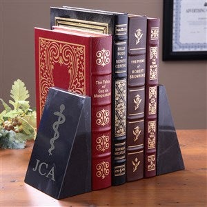 Rod of Asclepius Monogrammed Medical Marble Bookends