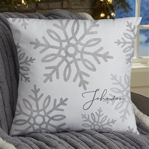 Personalized Throw Pillow - Silver and Gold Snowflakes 18 Throw Pillow