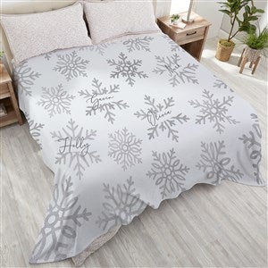 Silver and Gold Snowflakes Personalized 90x108 Plush King Fleece Blanket