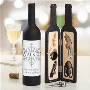 Personalized Wine Accessory 5pc Kit - Silver and Gold Snowflakes