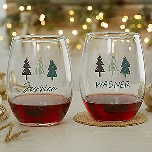 Christmas Aspen Personalized Stemless Wine Glass
