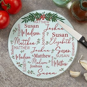 Merry Family Personalized Round Glass Cutting Board- 8