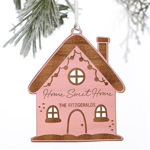 Christmas Cottage Personalized Wood Ornament- Pink Stain