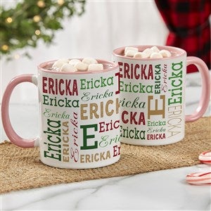 Christmas Repeating Name Personalized Coffee Mug 11 oz.- Pink