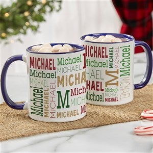 Christmas Repeating Name Personalized Coffee Mug 11 oz.- Blue