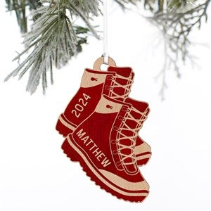 Hiking Boots Personalized Wood Ornament- Red Maple