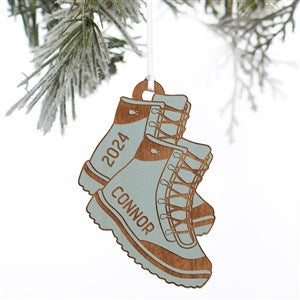 Hiking Boots Personalized Wood Ornament- Blue Stain