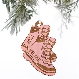 Hiking Boots Personalized Wood Ornament- Pink Stain