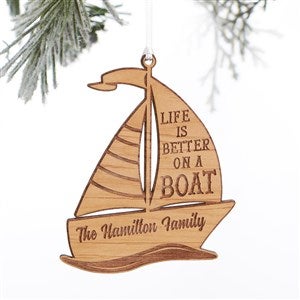 Sailboat Personalized Wood Ornament- Natural