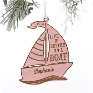 Sailboat Personalized Wood Ornament- Pink Stain