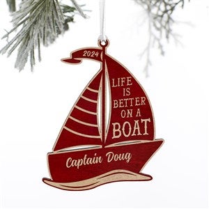 Sailboat Personalized Wood Ornament- Red Maple