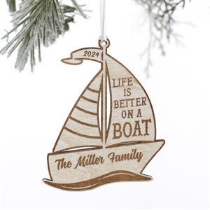 Sailboat Personalized Wood Ornament- Whitewash