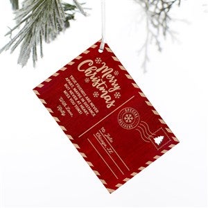 Christmas Postcard Personalized Wood Ornament- Red Maple