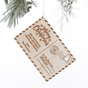 Christmas Postcard Personalized Wood Ornament- Whitewash