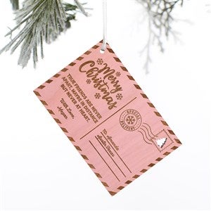 Christmas Postcard Personalized Wood Ornament- Pink Stain