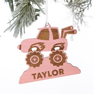 Monster Truck Personalized Wood Ornament- Pink Stain