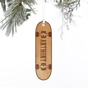 Skateboard Personalized Wood Ornament- Natural