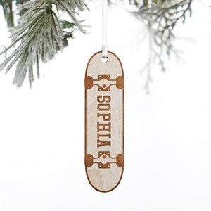 Skateboard Personalized Wood Ornament- Whitewash