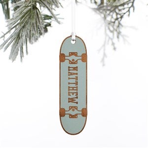 Skateboard Personalized Wood Ornament- Blue Stain