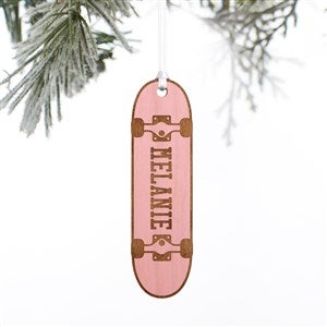 Skateboard Personalized Wood Ornament- Pink Stain
