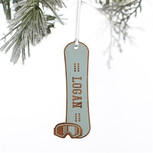 Snowboard Personalized Wood Ornament- Blue Stain