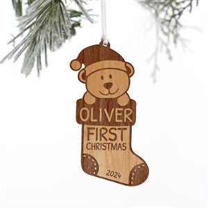 My First Christmas Teddy Bear Personalized Wood Ornament- Natural