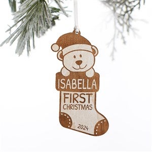 My First Christmas Teddy Bear Personalized Wood Ornament- Whitewash