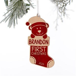 My First Christmas Teddy Bear Personalized Wood Ornament- Red Maple