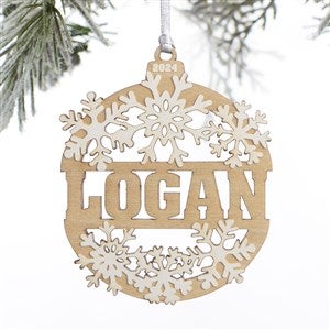 Snowflake Name Personalized Wood Ornament- Whitewash