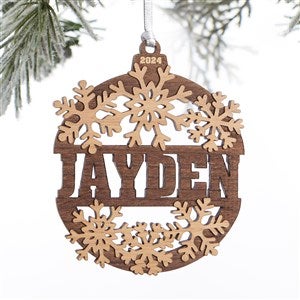 Snowflake Name Personalized Wood Ornament- Natural