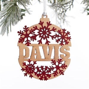 Snowflake Name Personalized Wood Ornament- Red Maple
