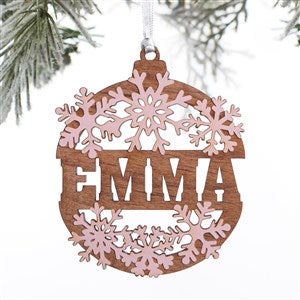Snowflake Name Personalized Wood Ornament- Pink Stain - Unique Christmas Gifts & Décor