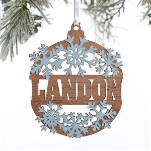 Snowflake Name Personalized Wood Ornament- Blue Stain