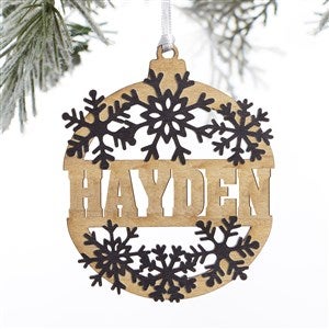Snowflake Name Personalized Wood Ornament- Black