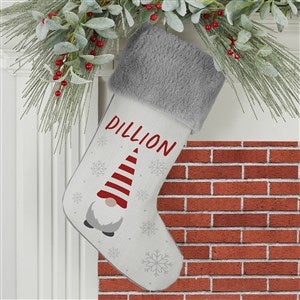 Christmas Gnome Personalized Christmas Stockings - Grey Faux Fur
