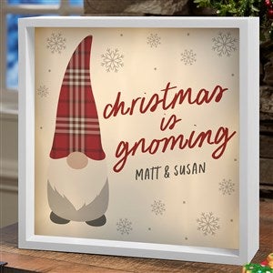 Christmas Gnome Personalized LED Ivory Light Shadow Box- Large