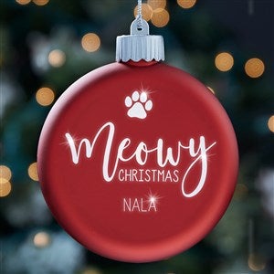 Merry Meowy Personalized Cat LED Red Glass Ornament