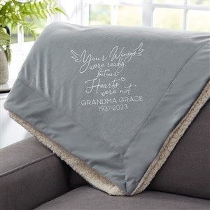 Your Wings Were Ready... Embroidered 60x72 Grey Sherpa Blanket