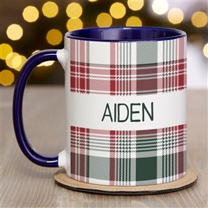 Fresh Plaid Personalized Christmas Coffee Mug 11 oz.- Blue