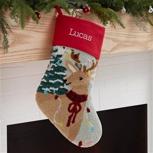 Classic Reindeer Embroidered Hooked Christmas Stocking - #37556-R