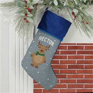 Santa and Friends Personalized Blue Christmas Stockings