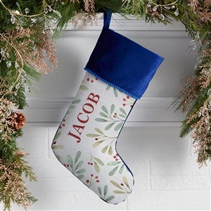 Watercolor Foliage Personalized Blue Christmas Stockings