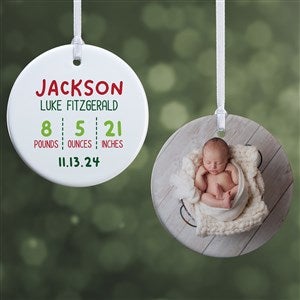 Newly Loved Baby Info Personalized Christmas Ornament- 2.85 Glossy - 2 Sided