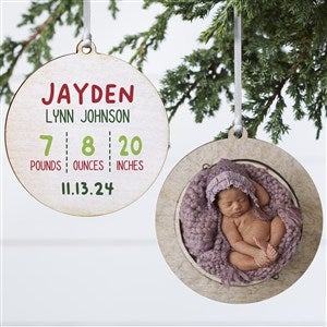 Newly Loved Baby Info Personalized Christmas Ornament- 3.75 Wood - 2 Sided