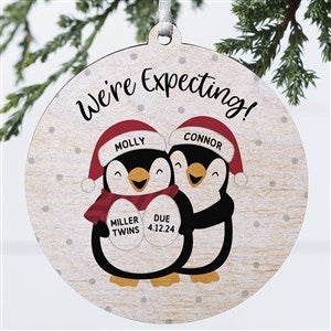 We're Expecting Penguin Personalized Ornament- 3.75 wood - 1 Sided