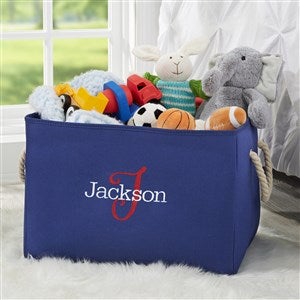 Playful Name Embroidered Kid's Room Storage Tote- Blue