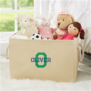 Playful Name Embroidered Kid's Room Storage Tote- Natural