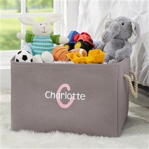 Playful Name Embroidered Kid's Room Storage Tote- Grey