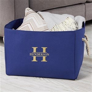 Lavish Last Name Embroidered Storage Tote- Blue